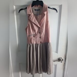 Pink and tan cute sleeveless dress